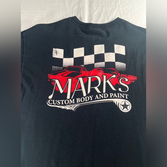 Men's Vintage Gildan Mark's Custom Body And Paint Black T-Shirt Size Large - Picture 12 of 13